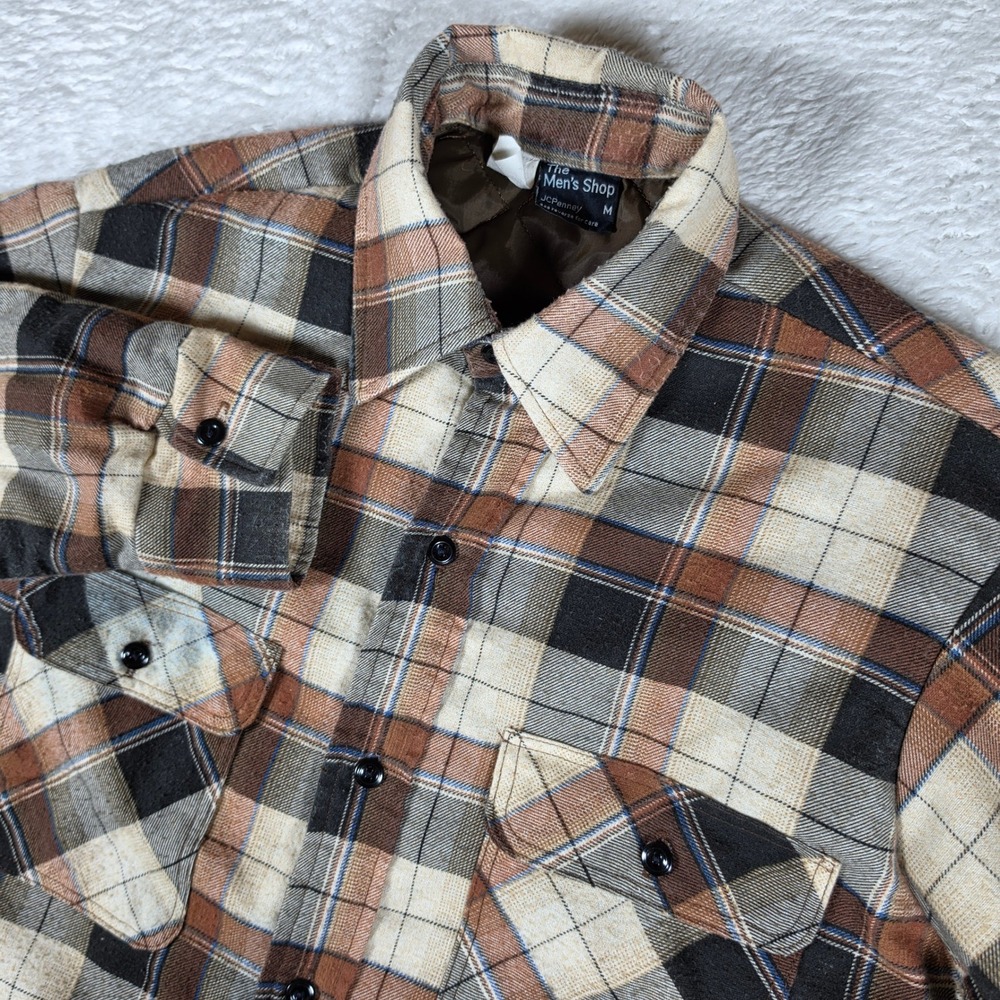 JCPenney 7064-9 Mens M Multi Plaid Nylon Lining Quilted Button Up Shirt USA Made